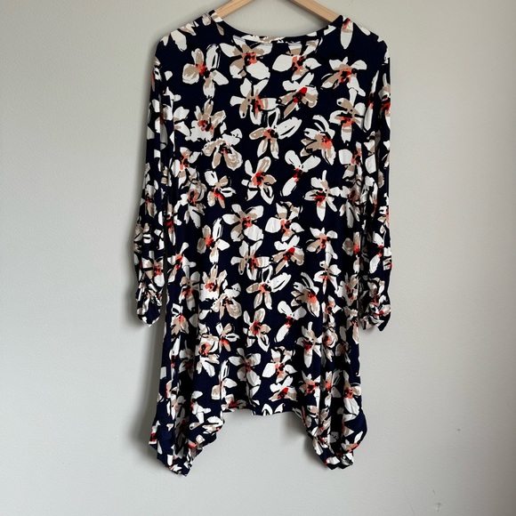 Grace Elements XL Floral Asymmetrical Hem Tunic Top Stretchy Artsy Print Casual - Picture 8 of 11